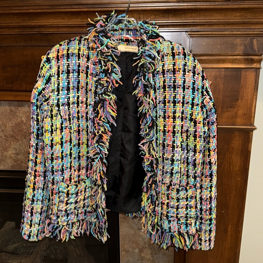 Vintage Carrie Allen colorful yard blazer jacket Art to wear y2K artsy size L